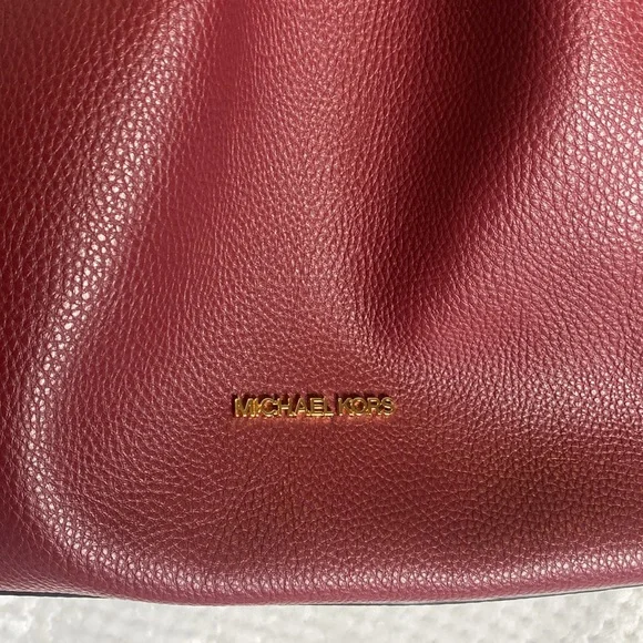 Michael Kors Dark Cherry Leather Shoulder Bag with Gold Accents